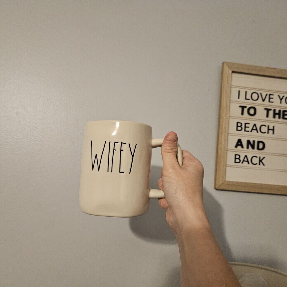 Rae Dunn Wifey Mug Coffee Tea Mug LL HTF Ceramic White Outer Interior Cup